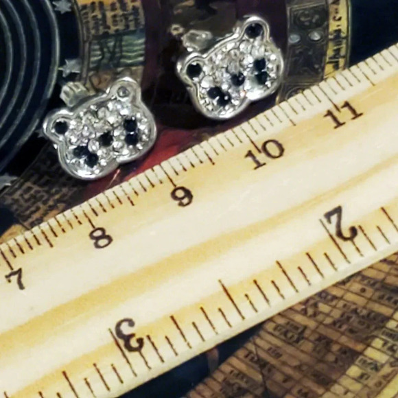 Little Panda Bear Pave Austrian Crystal Black Clear Silver Post Stud Earrings - Picture 4 of 7